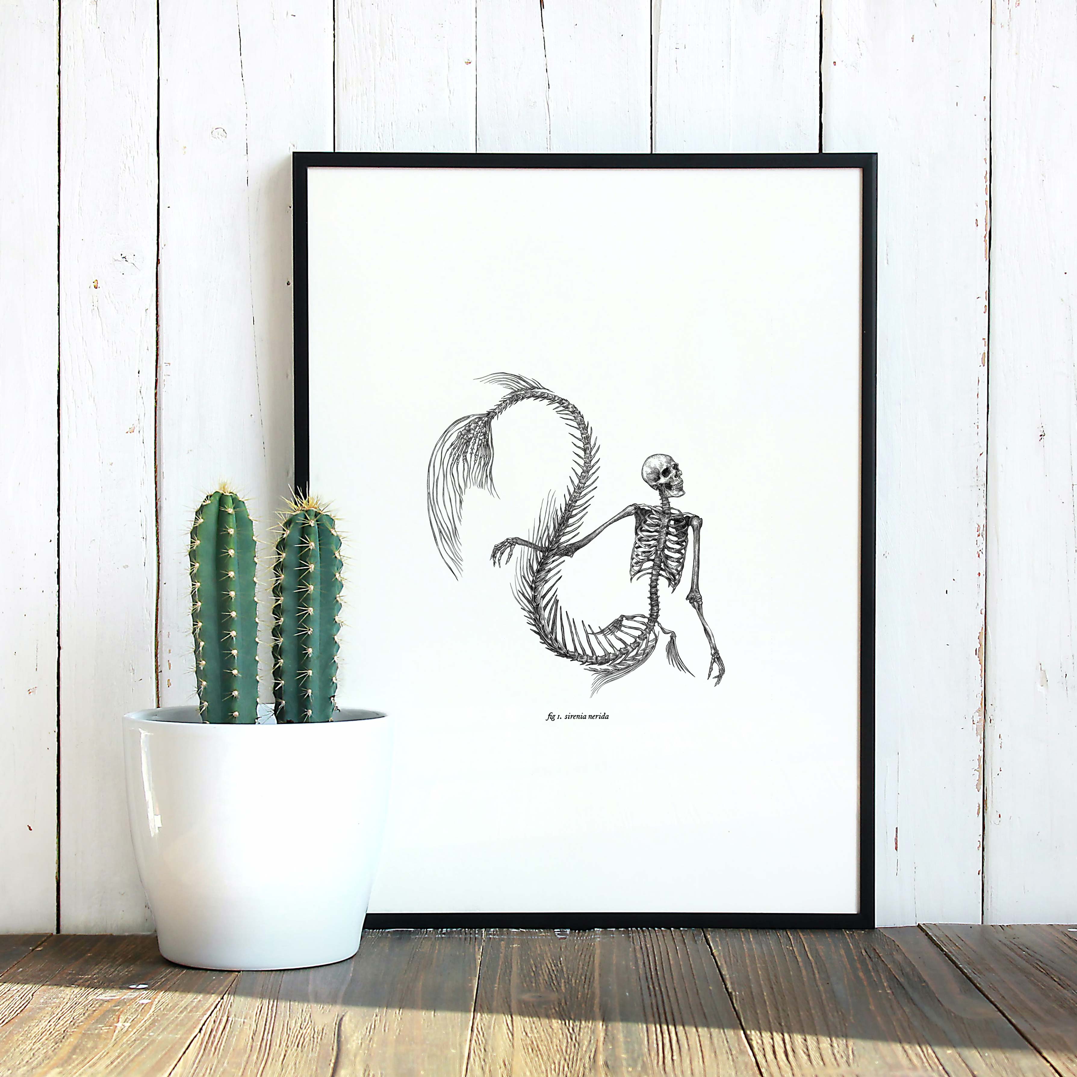 mermaid skeleton art print